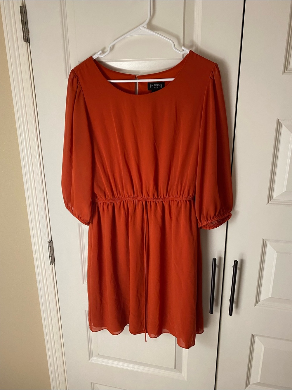 Enfocus Studio Rust Orange Scoop-Neck Mini Dress
